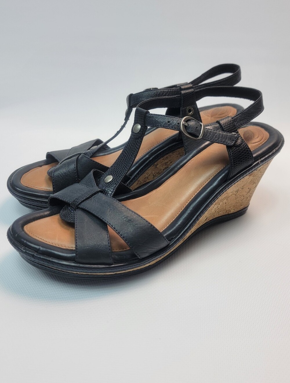 Nurture Darck NavyBlue Cork Heels Wedge Dress Casual Comfort Sandals Women's 8½M